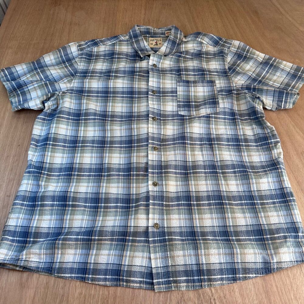 RedHead Brand Co Men's 2XL Plaid Short Sleeve Shirt Blue Tan Cotton Outdoor